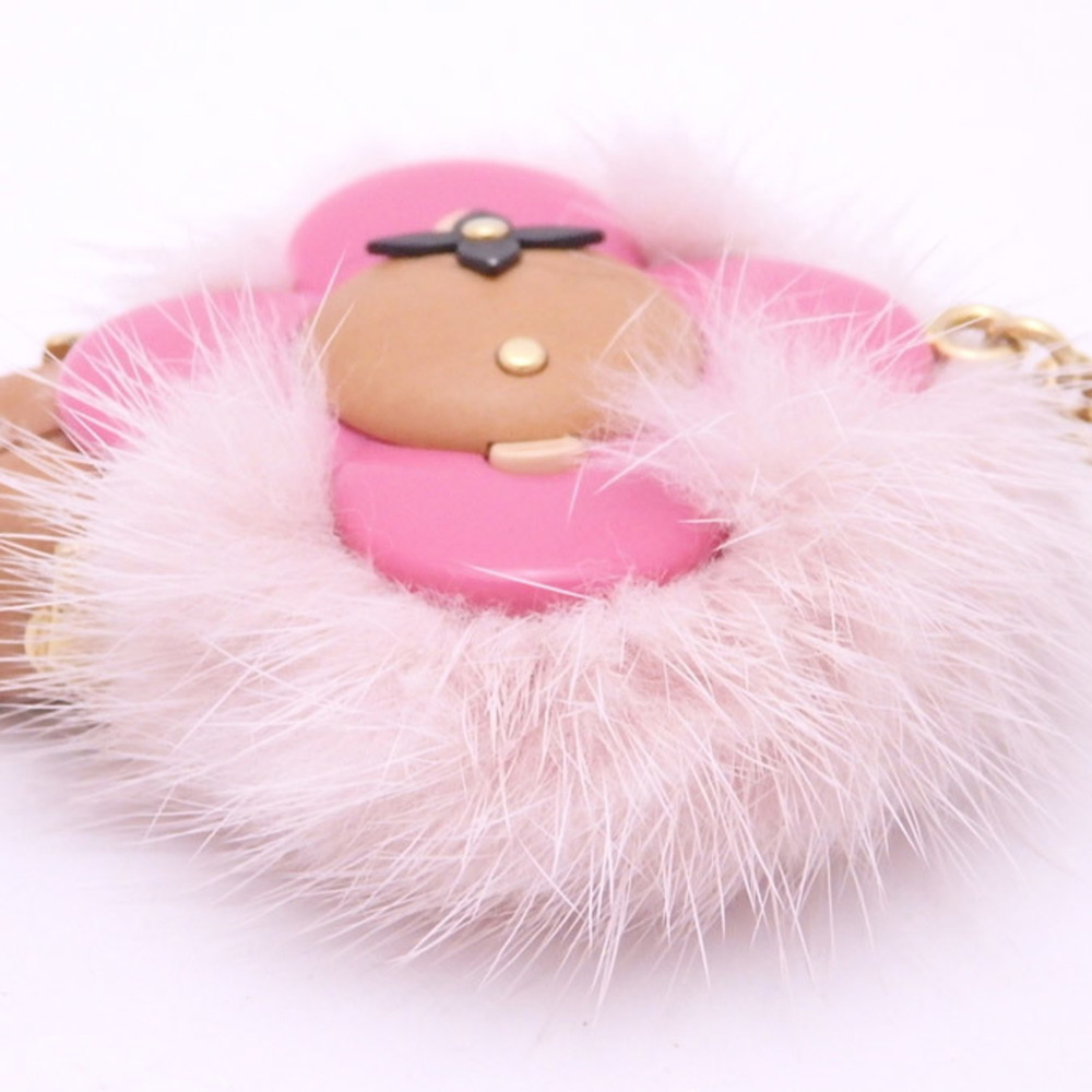 LOUIS VUITTON Bag Charm Keyring Portocre Vivienne Fur Brown x Pink Wood Gold Har - Picture 4 of 5